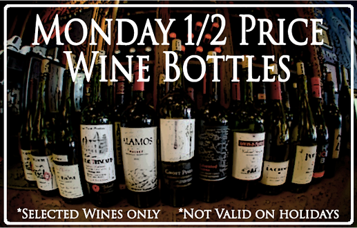 Monday half price wine bottles at La Creperie Cafe
